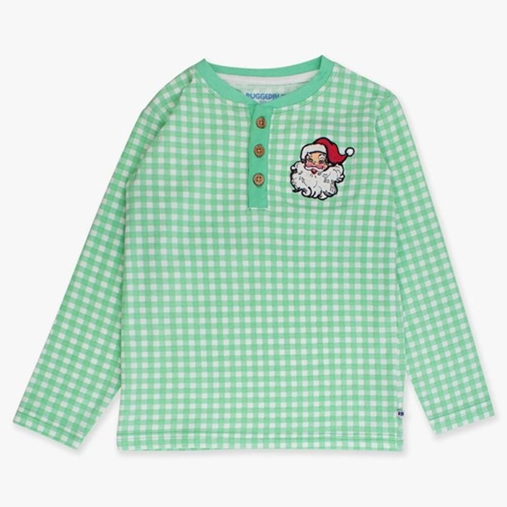 NWT 18-24M Rugged Butts Green Gingham Santa LS Shirt